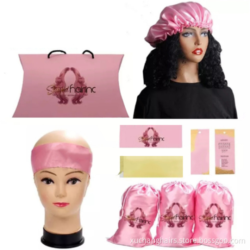 Wholesale adjustable custom logo frontal wraps lace hair edge wig elastic melt band bonnets and satin hair wraps with logo